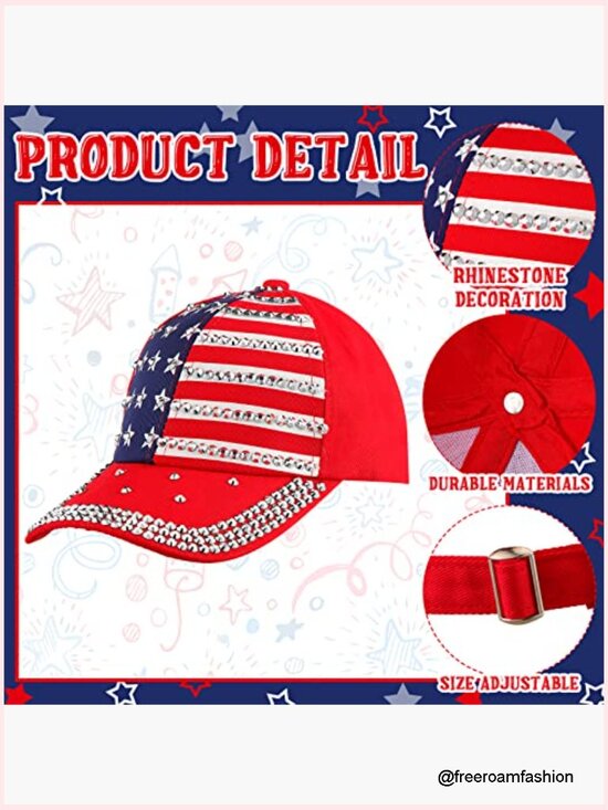 3pk Patriotic Rhinestone Baseball Caps Women Adjustable Trucker Hats USA main image 4